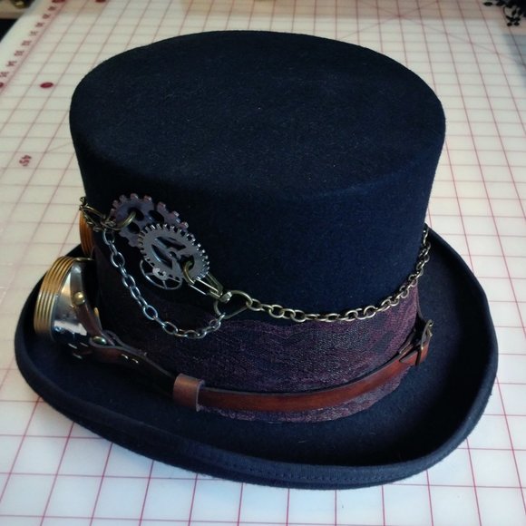 Steampunk Top Hat and Leather Goggles - Picture 2 of 3
